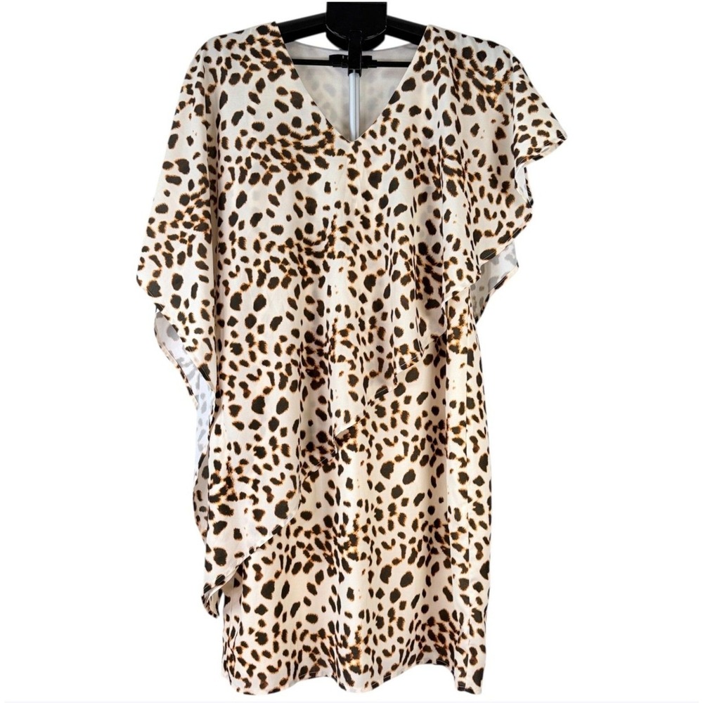 Jay Godfrey Womens Large Dress Leopard Animal‎ Print Ruffle Shift Mini